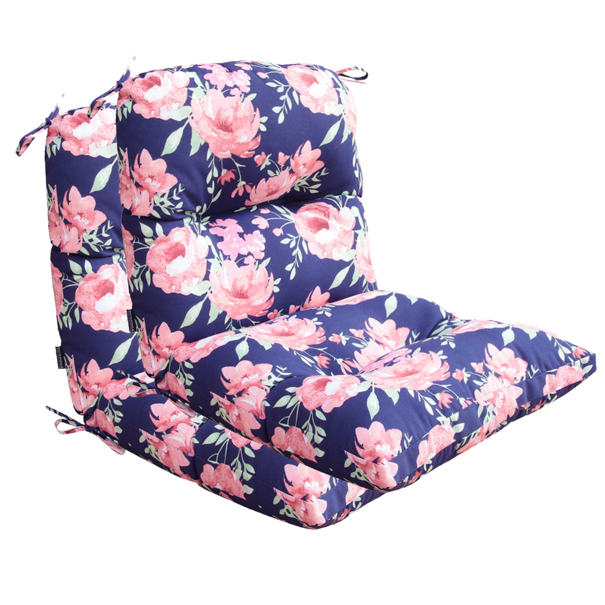 Outdoor Indoor High Back Chair Tufted Cushions Set of 2 Pink Flower