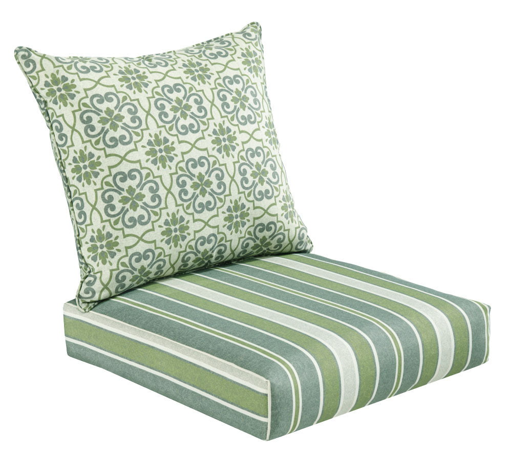 Green Grey Striped Deep Seat Cushion Set Bossima USA Outdoor