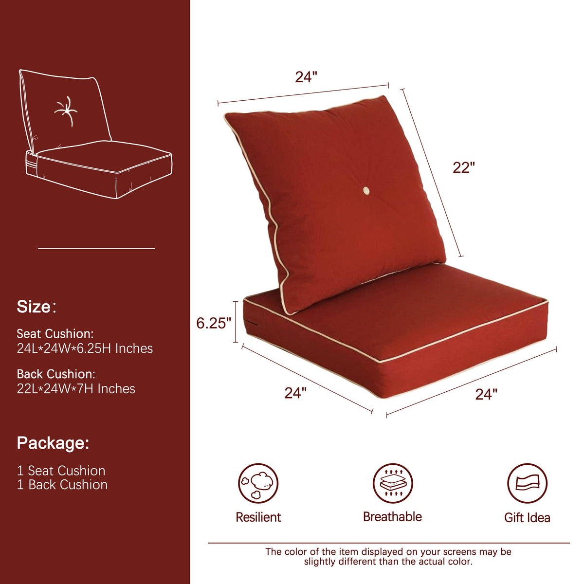 Red deep seat discount & back cushion set